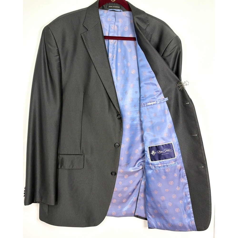 Sean John Blazer Men's 44L Black Vertical Stripe Suit Jacket Interview Career *